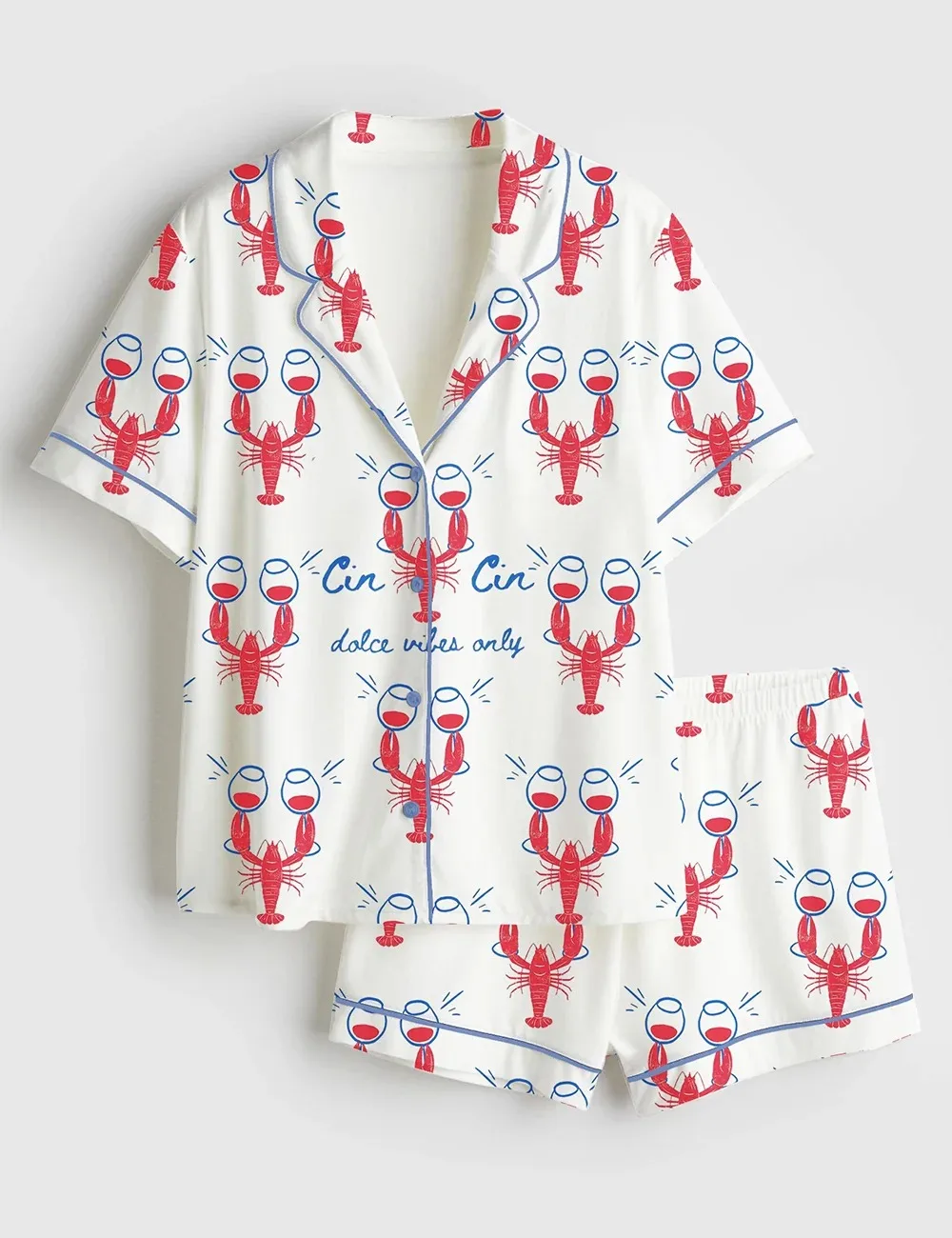 Dalce Vibes Coastal Lobster Ocean Italian Girl Satin Pajamas Set (1)