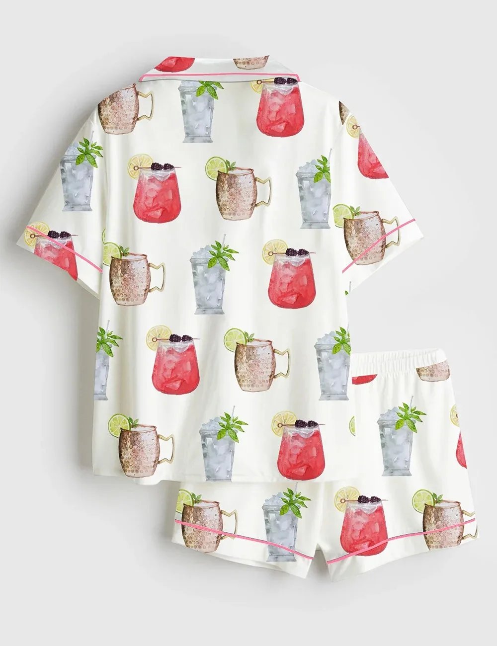 Drink Oaks Lily Cocktails Print Satin Pajama Set (1)