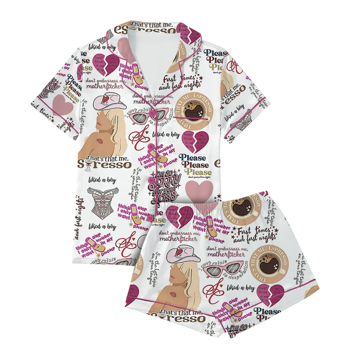 Espresso Song Satin Pajamas Set For Women