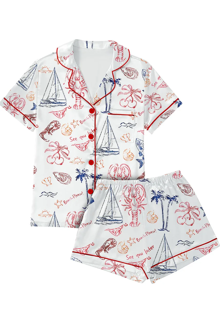 Salty But Sweet Retro Summer Coastal Beach Aesthetic Summer Cocktail Sea Food Lobster Pajama Set
