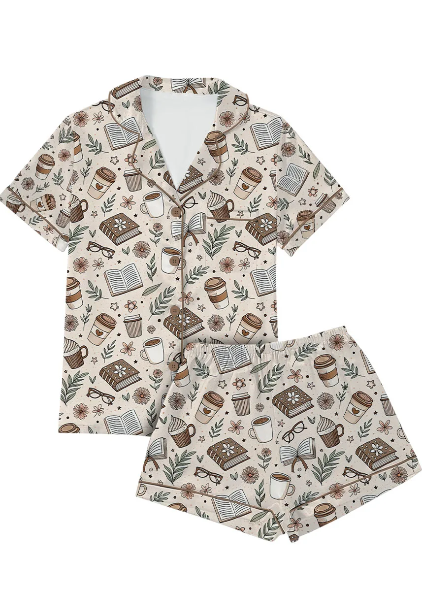 Retro Book Fantasy Satin Pajama Set For Women