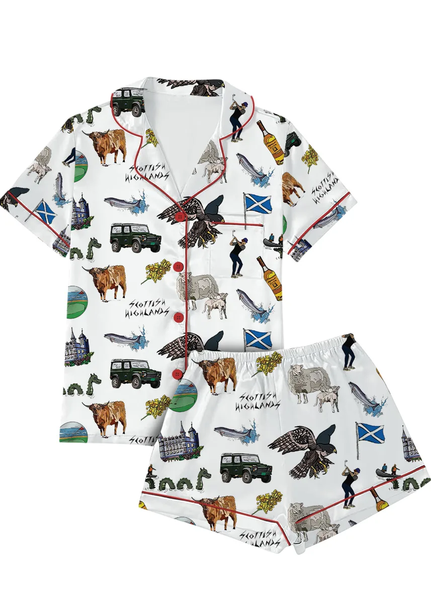 Scottish Highlands Travel Satin Pajama Set For Women