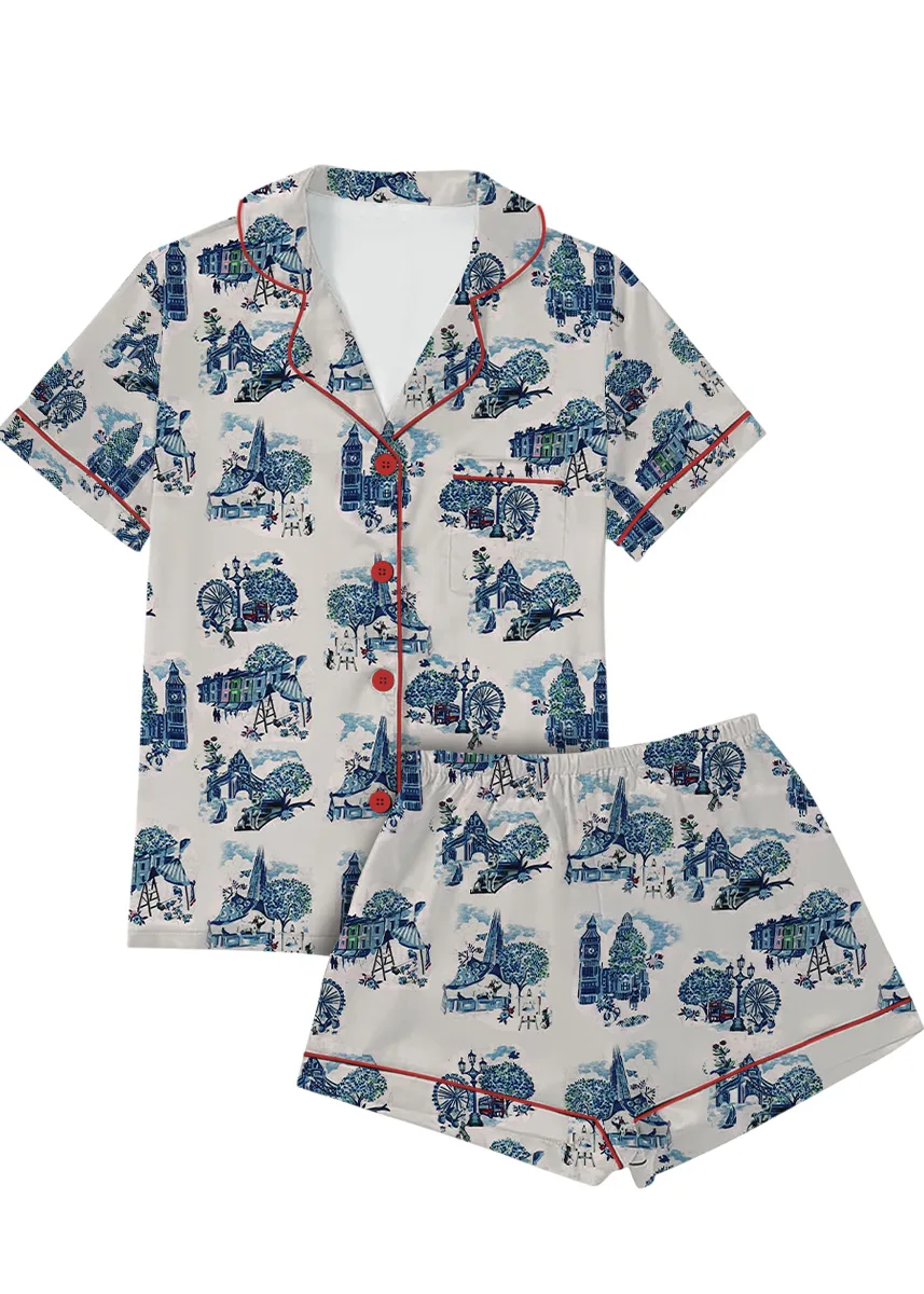 Christmas In London Winter Travel London Vibes Short Sleeve Satin Pajama Set