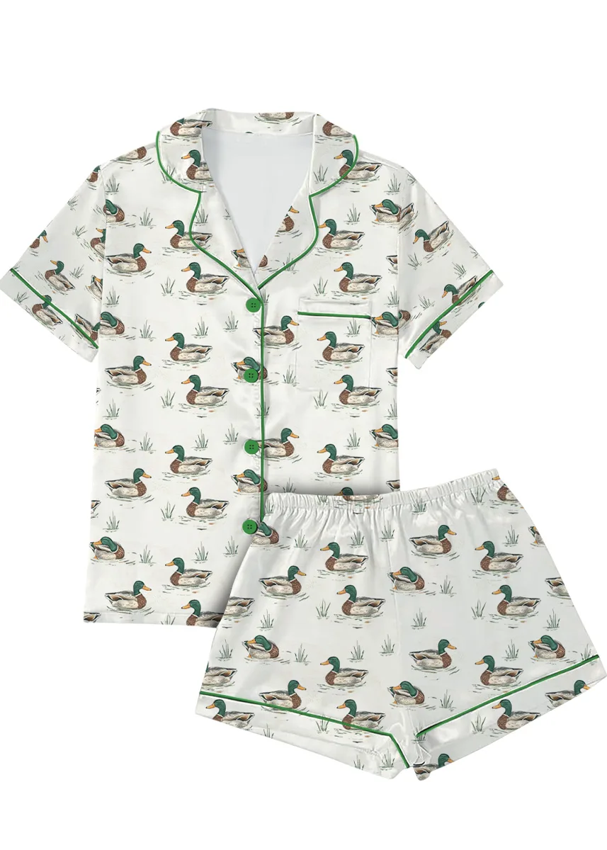 Duck Duck Goose Ducks Bamboo Satin Pajamas Set For Women