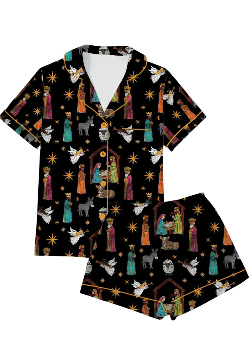 Nativity Christian Christmas Satin Pajamas Set For Women