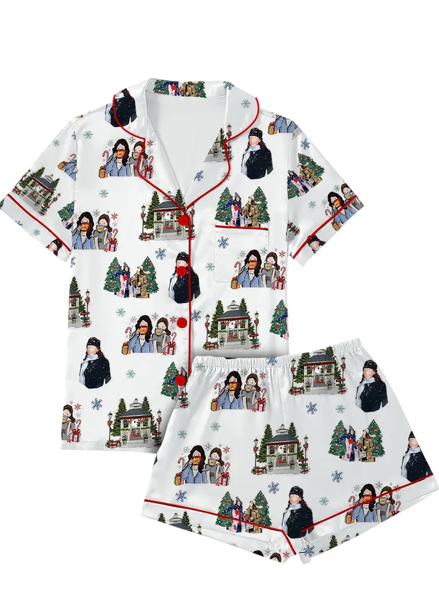 Stars Hollow Christmas Silky Satin Pajama Set For Women