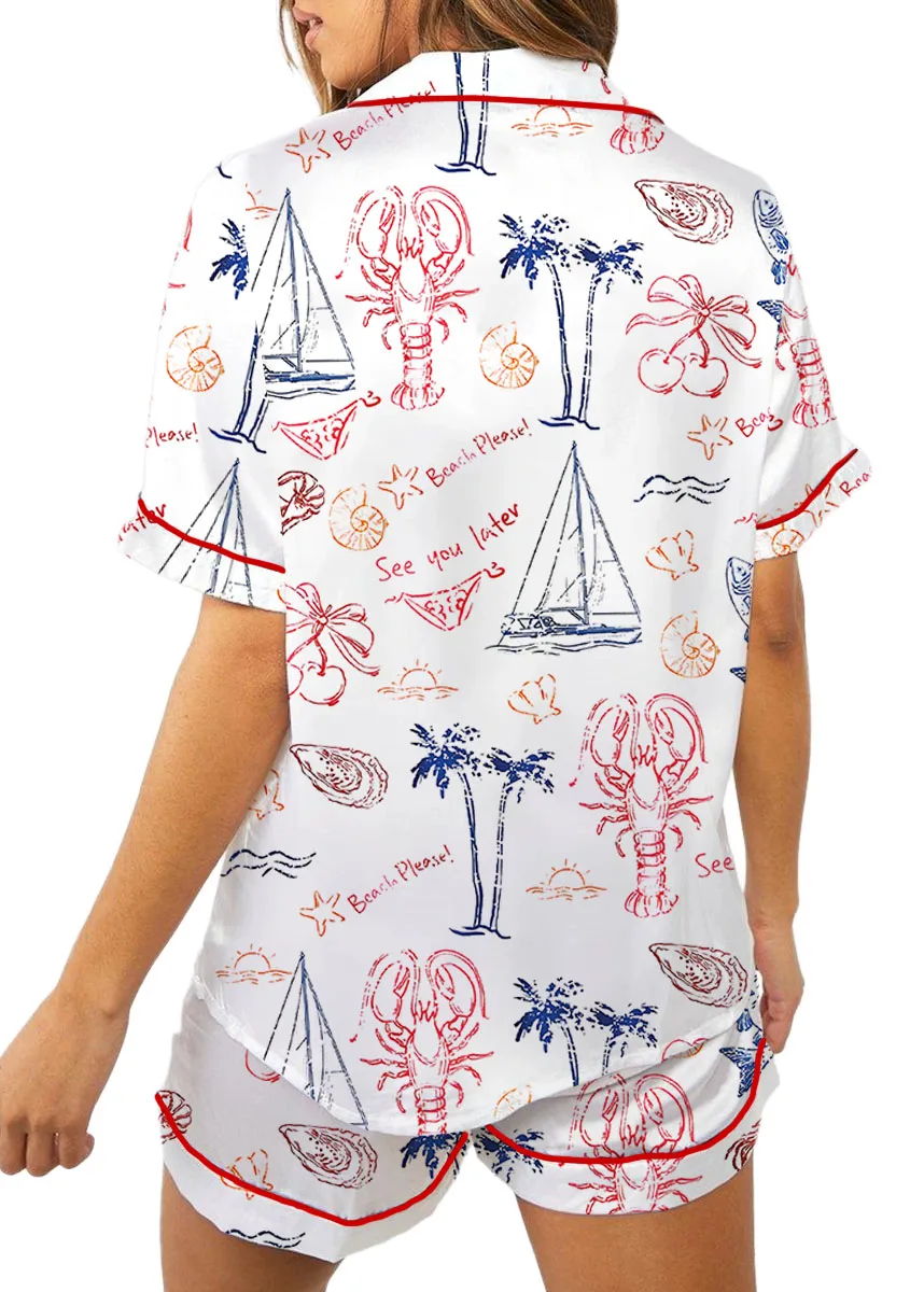 Salty But Sweet Retro Summer Coastal Beach Aesthetic Summer Cocktail Sea Food Lobster Pajama Set