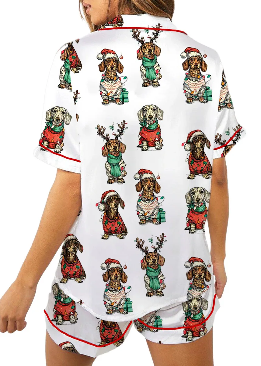 Merry Christmas Dachshund Dog Satin Pajama Set