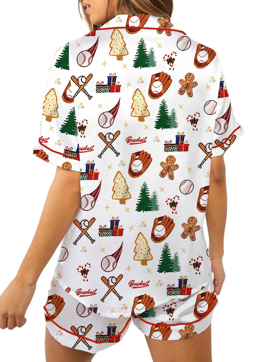 Baseball Christmas Satin Pajama Set For Women