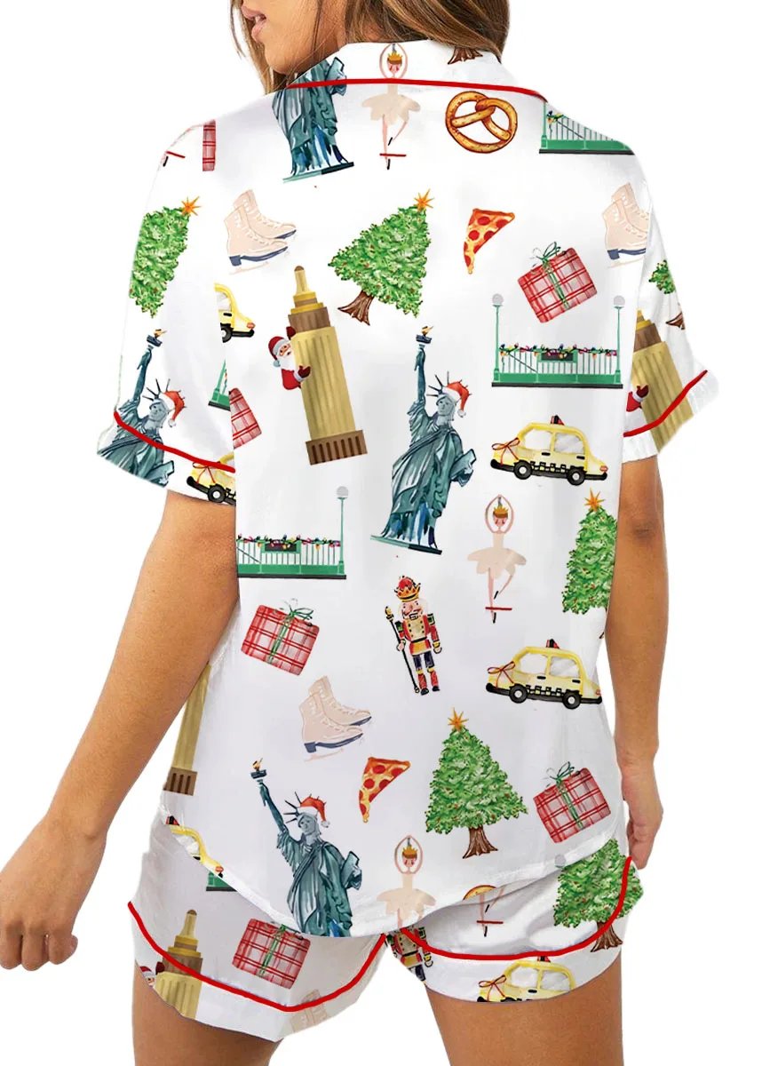 Christmas New York Satin Pajama Set For Women