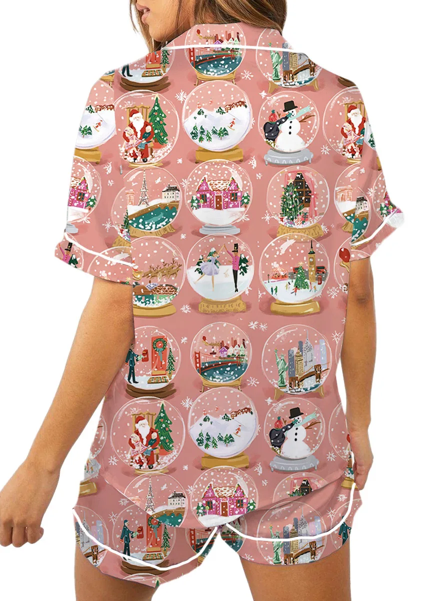 Christmas Snow Globe Satin Pajamas Set For Women