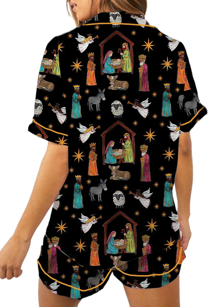 Nativity Christian Christmas Satin Pajamas Set For Women