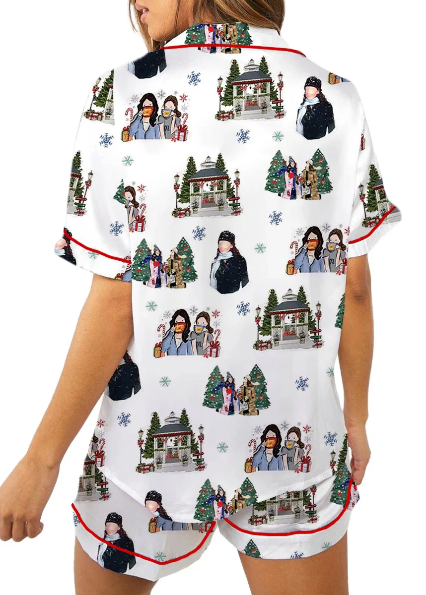 Stars Hollow Christmas Silky Satin Pajama Set For Women