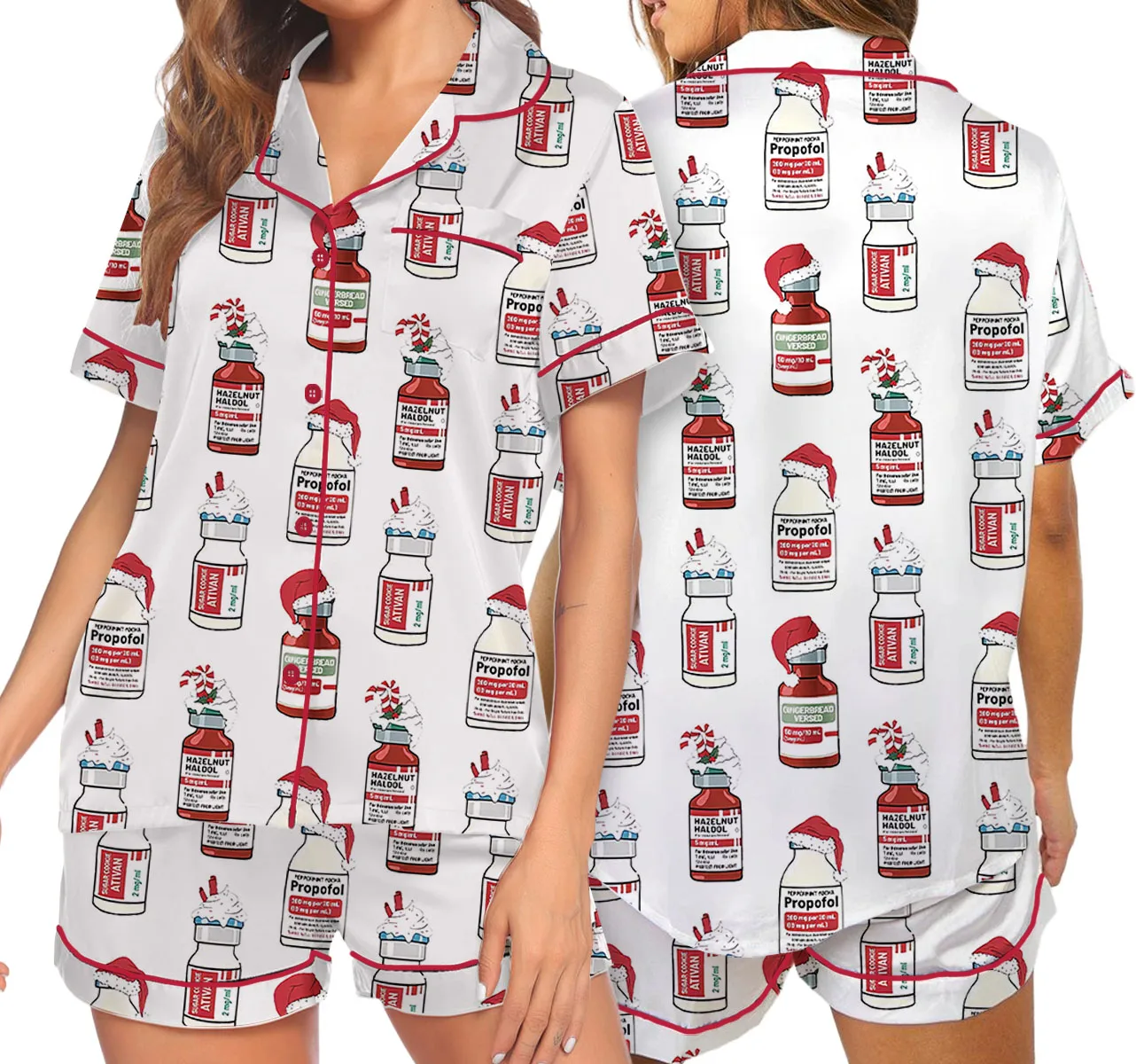 Christmas Funny Silky Satin Pajamas Set For Women