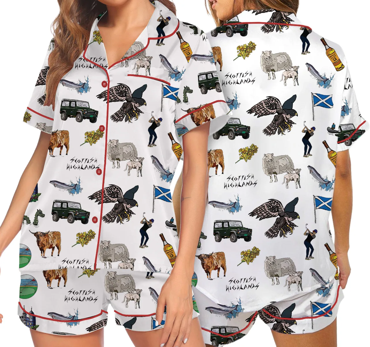 Scottish Highlands Travel Satin Pajama Set For Women