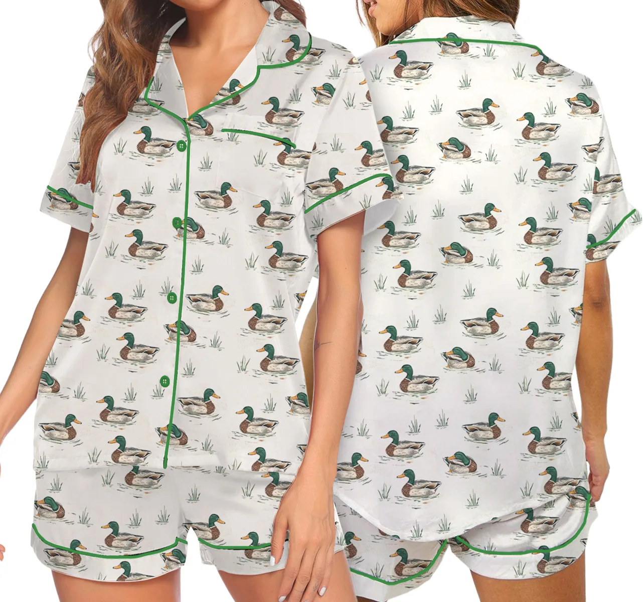 Duck Duck Goose Ducks Bamboo Satin Pajamas Set For Women