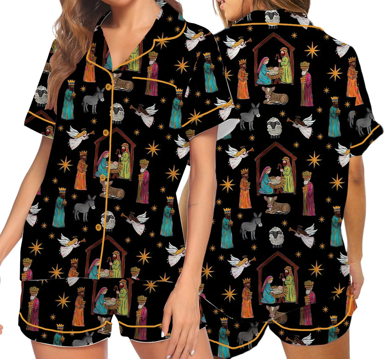 Nativity Christian Christmas Satin Pajamas Set For Women