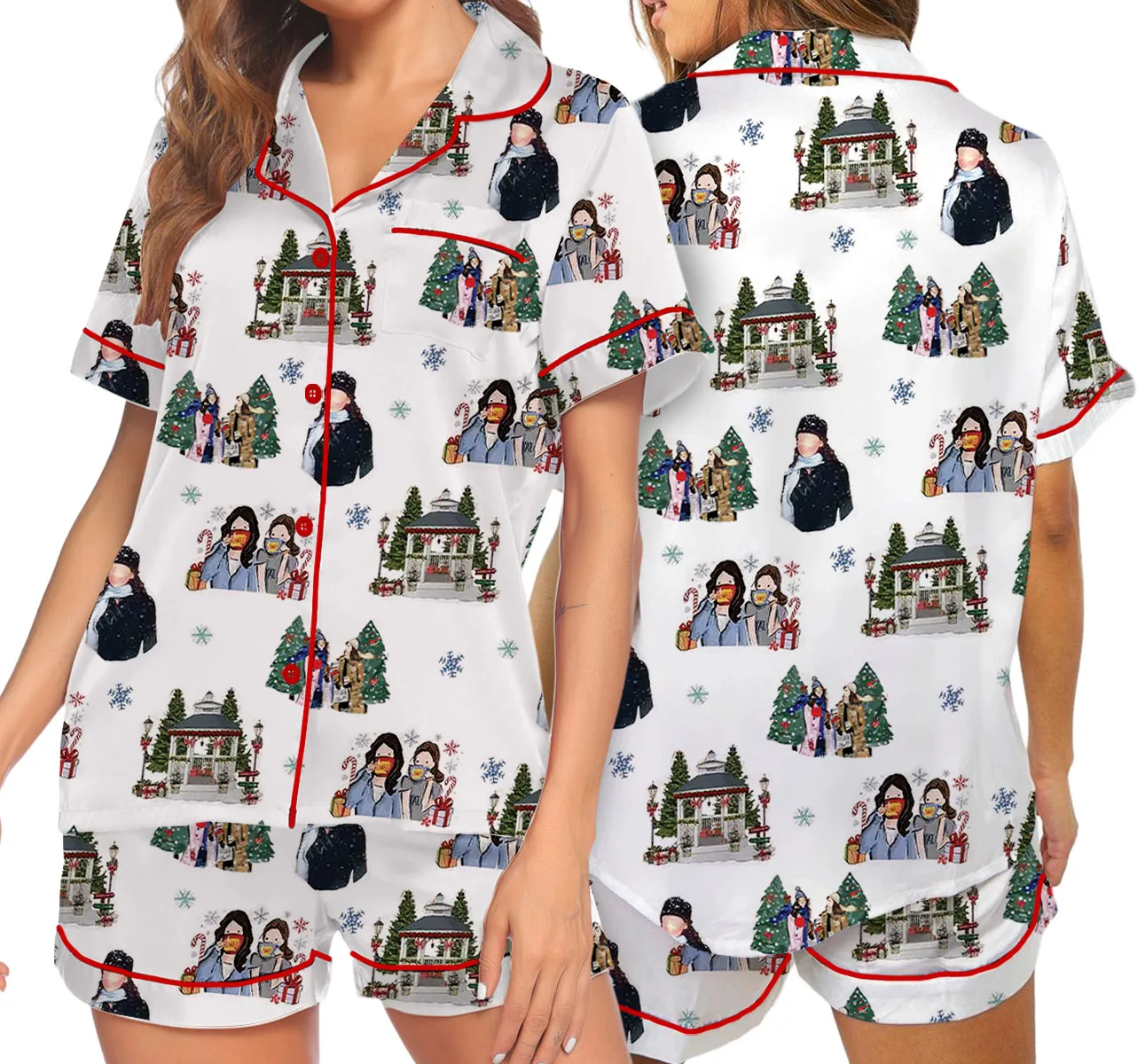 Stars Hollow Christmas Silky Satin Pajama Set For Women
