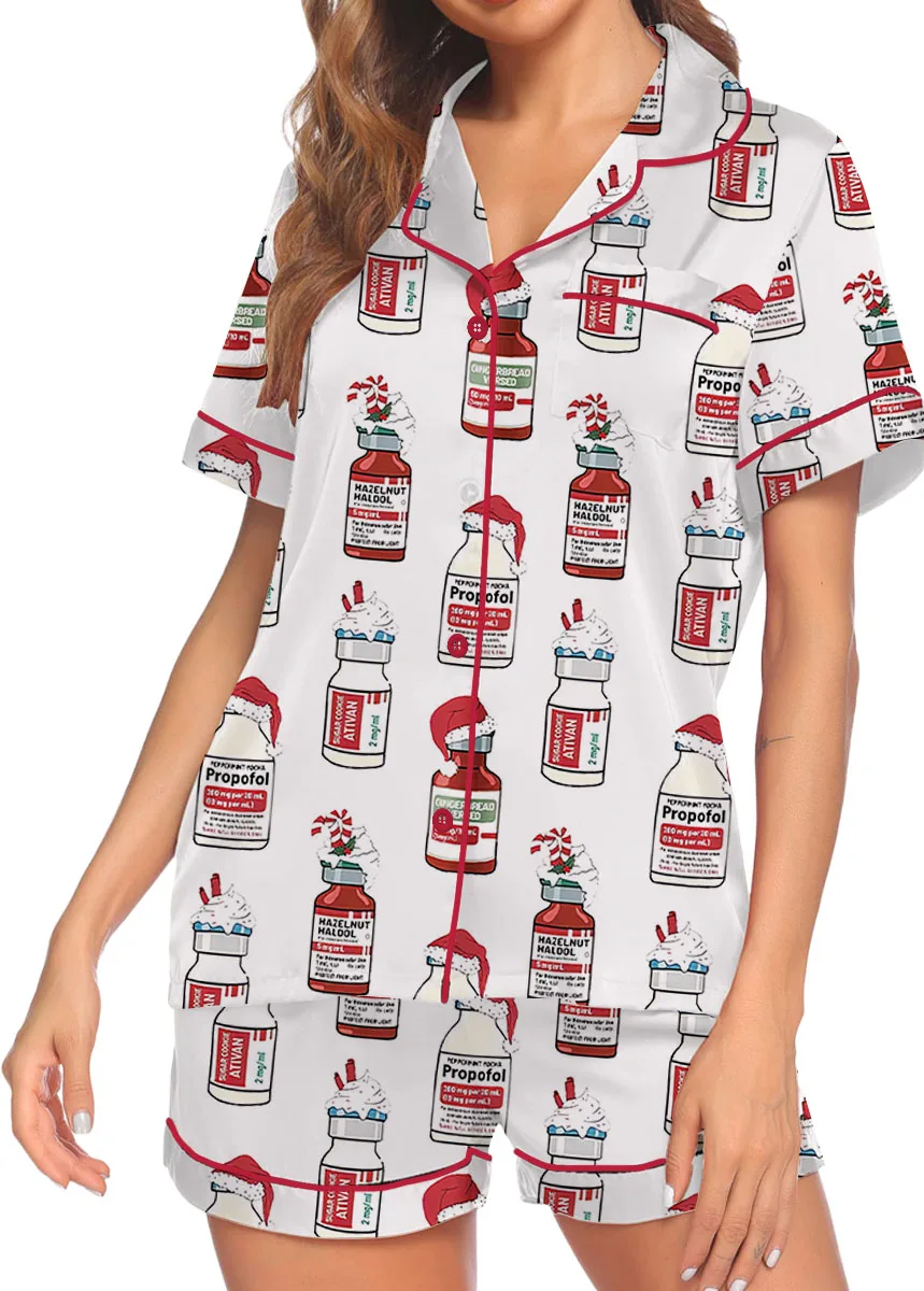 Christmas Funny Silky Satin Pajamas Set For Women