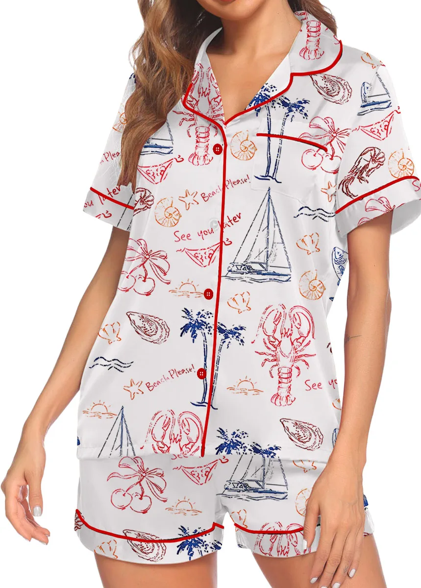 Salty But Sweet Retro Summer Coastal Beach Aesthetic Summer Cocktail Sea Food Lobster Pajama Set