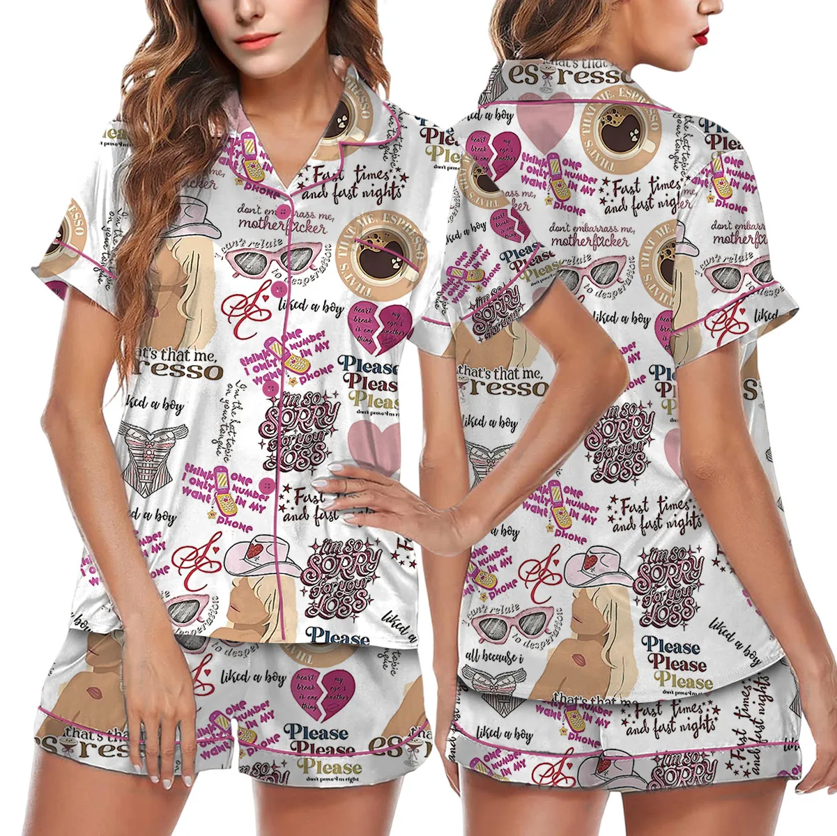 Espresso Song Satin Pajamas Set For Women