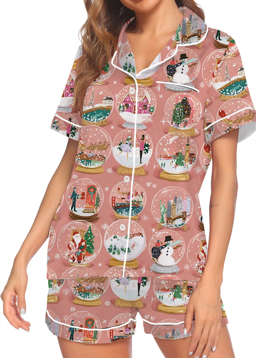 Christmas Snow Globe Satin Pajamas Set For Women