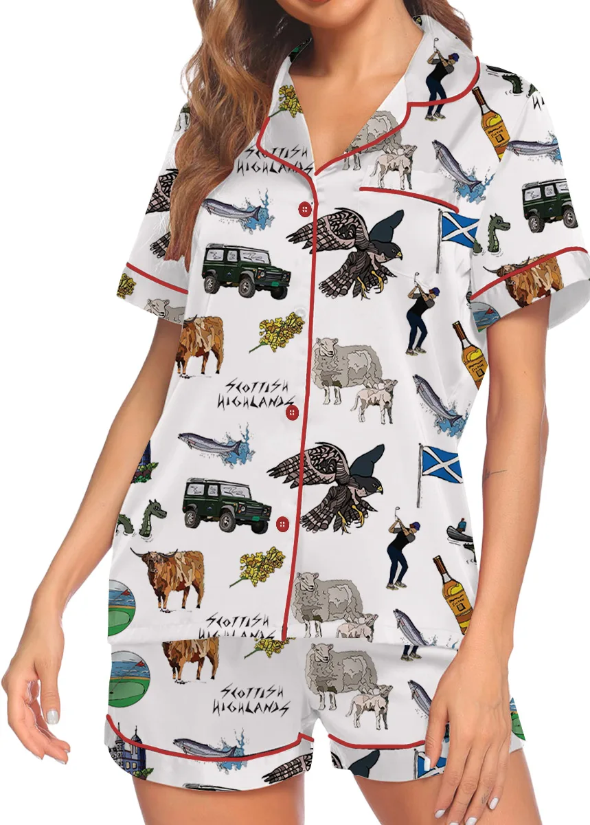 Scottish Highlands Travel Satin Pajama Set For Women