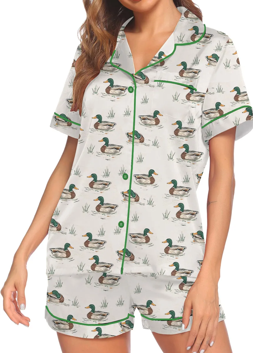 Duck Duck Goose Ducks Bamboo Satin Pajamas Set For Women