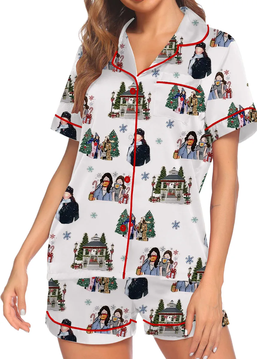 Stars Hollow Christmas Silky Satin Pajama Set For Women