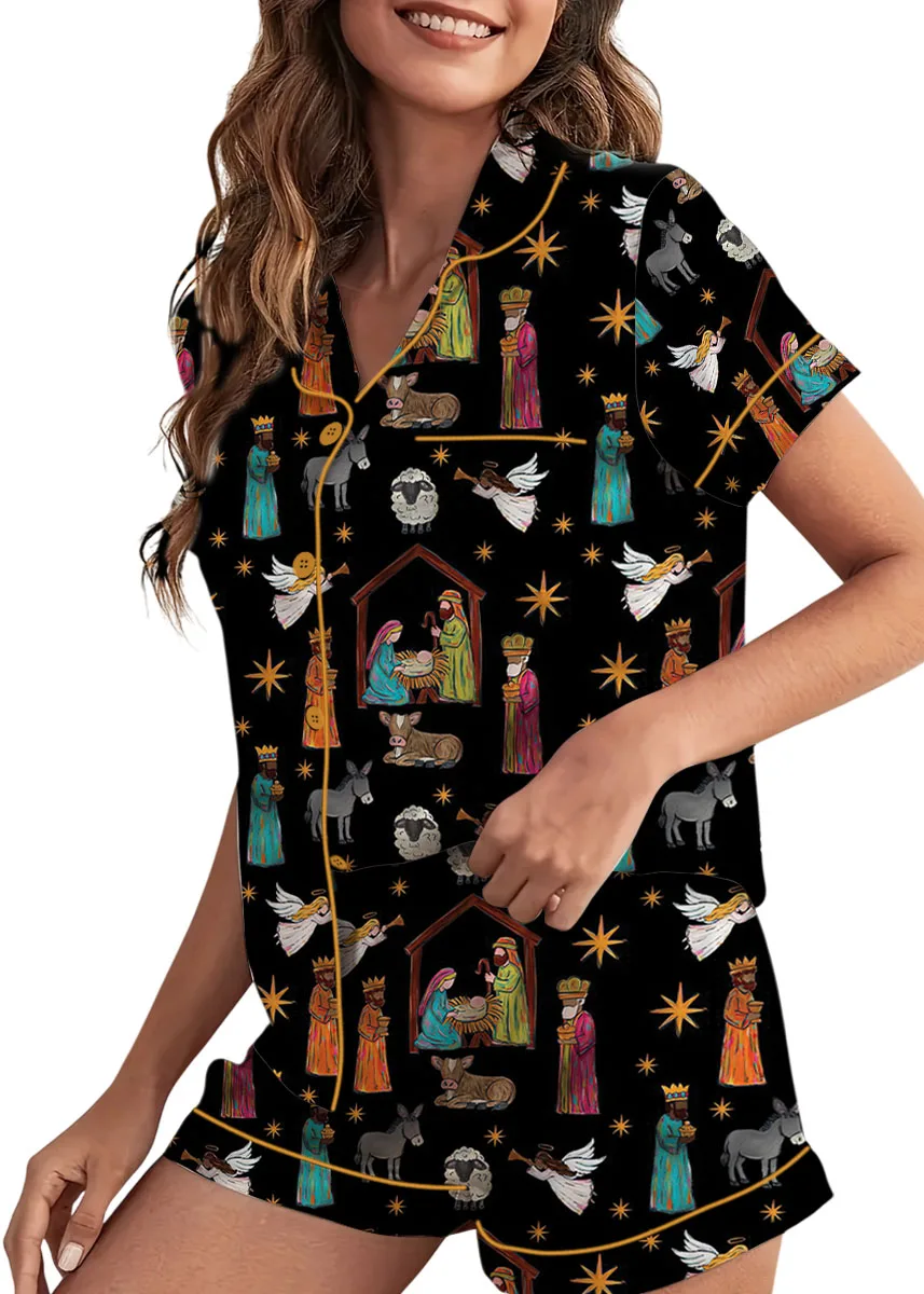 Nativity Christian Christmas Satin Pajamas Set For Women