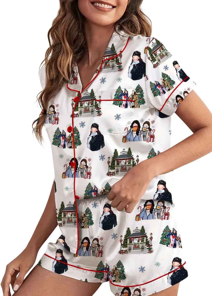 Stars Hollow Christmas Silky Satin Pajama Set For Women