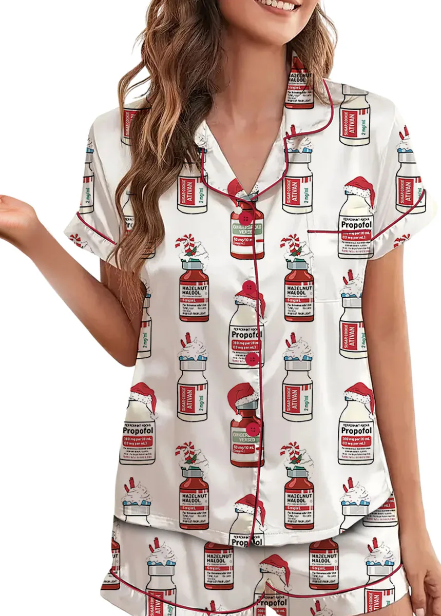 Christmas Funny Silky Satin Pajamas Set For Women