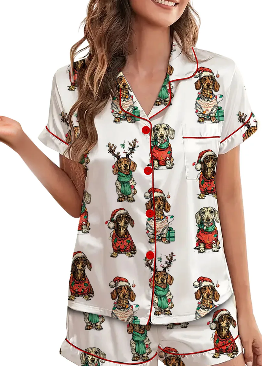Merry Christmas Dachshund Dog Satin Pajama Set