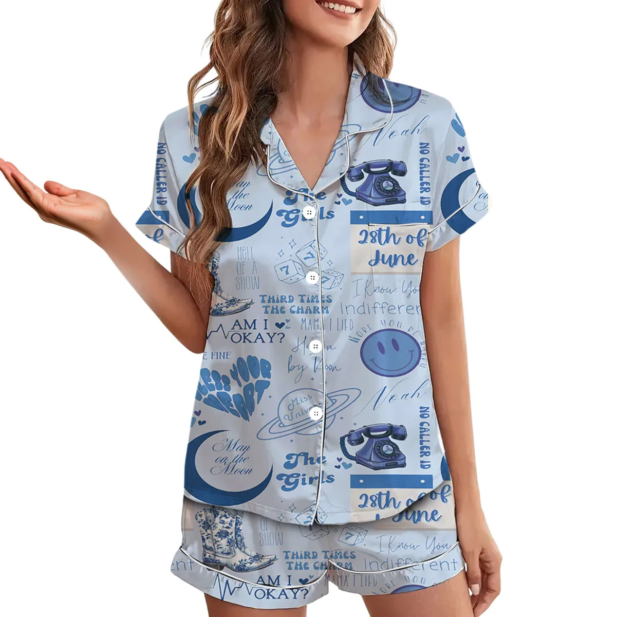 Am I Okay Satin Pajamas Set For Women
