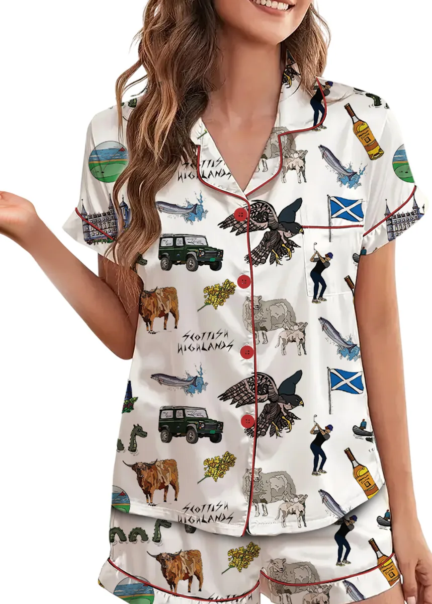 Scottish Highlands Travel Satin Pajama Set For Women