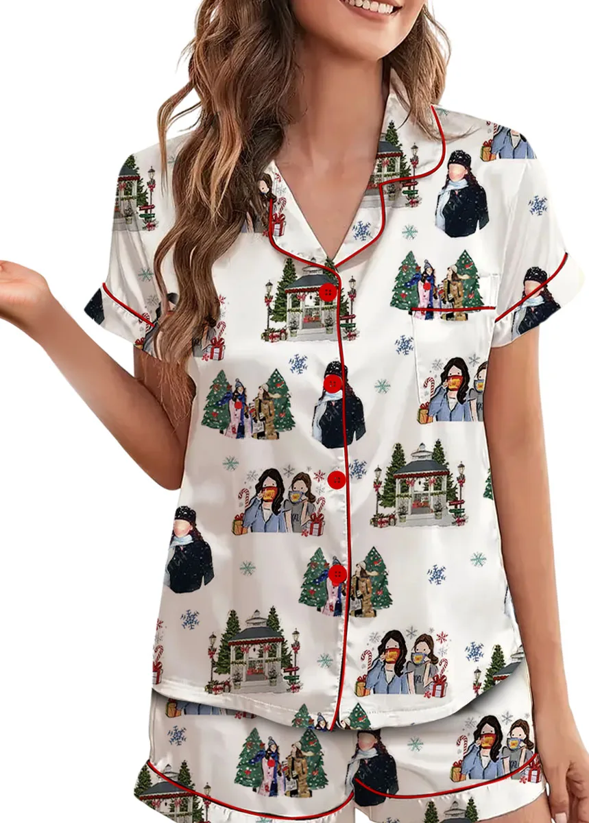 Stars Hollow Christmas Silky Satin Pajama Set For Women