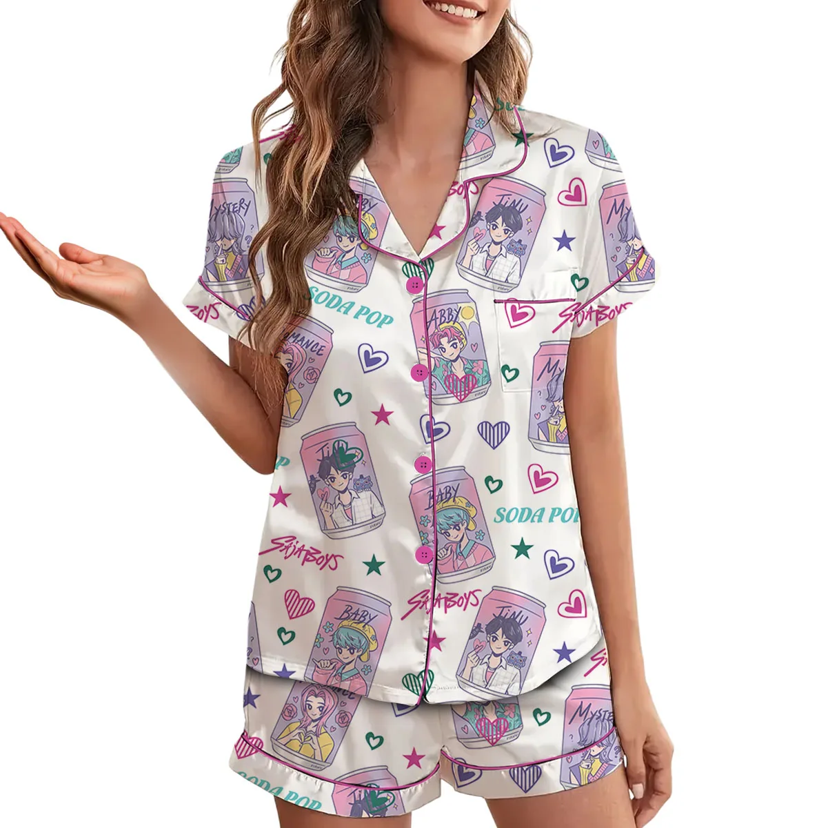 Kpop Soda Pop Satin Pajamas Set For Women
