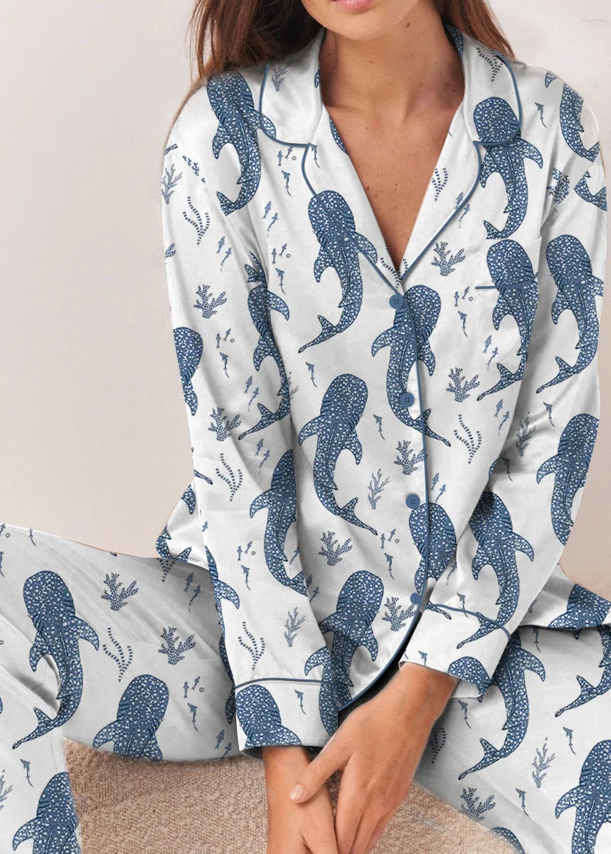 Women’s Whale Ocean Coconut Girl Jesus Beach Bachelorette Short Sleeve Satin Pajama Set