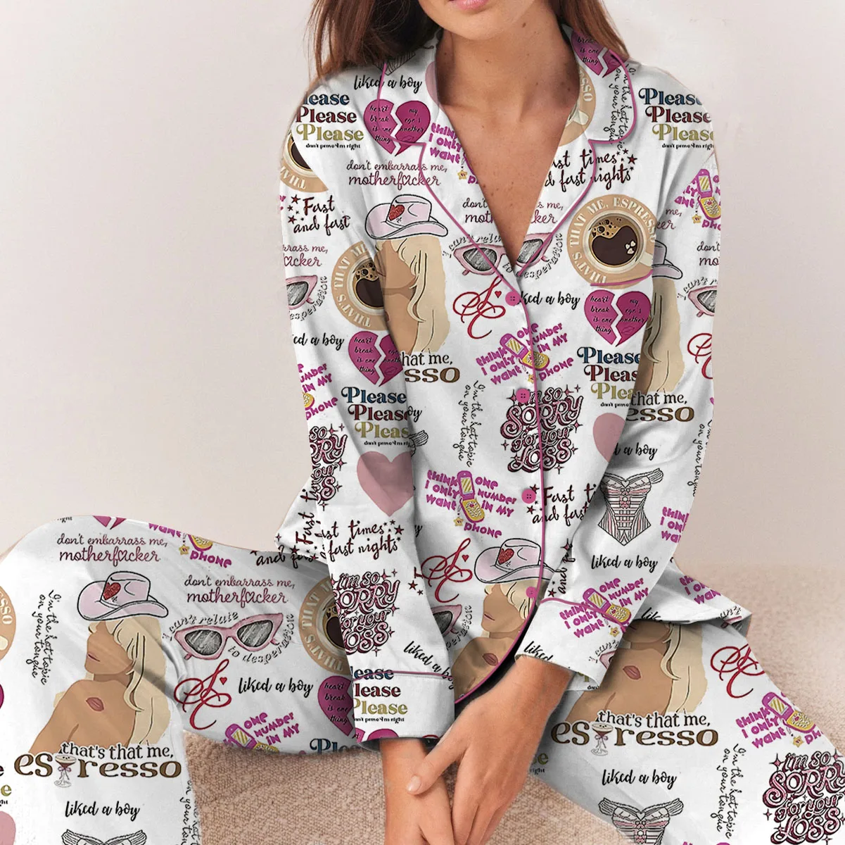 Espresso Song Satin Pajamas Set For Women