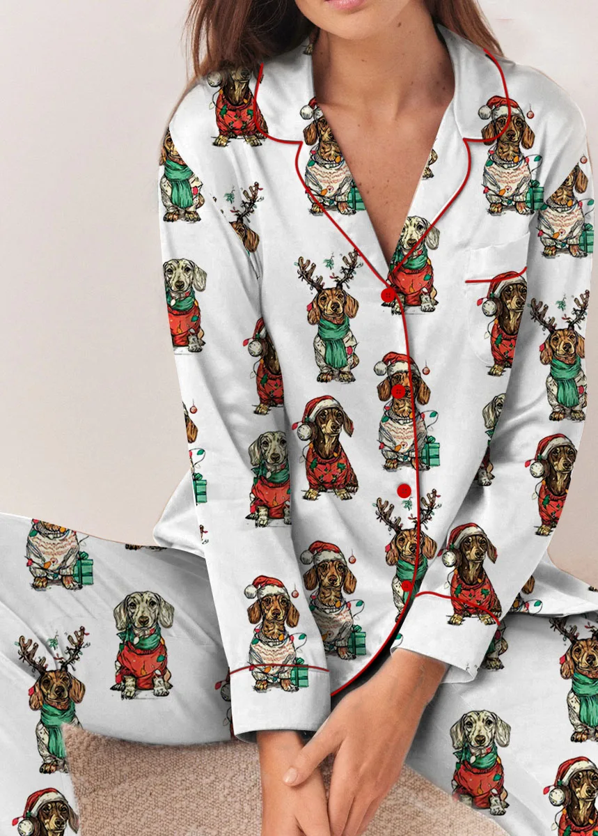 Merry Christmas Dachshund Dog Satin Pajama Set