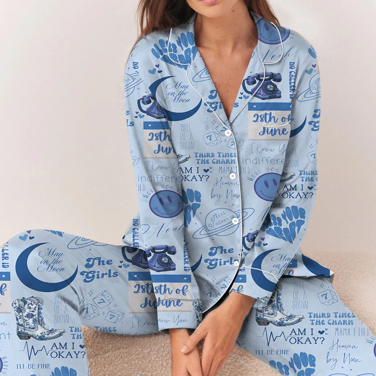 Am I Okay Satin Pajamas Set For Women