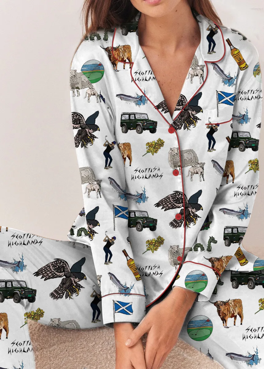 Scottish Highlands Travel Satin Pajama Set For Women
