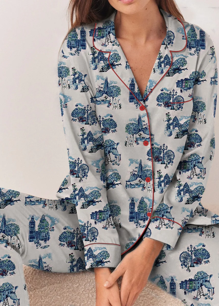 Christmas In London Winter Travel London Vibes Short Sleeve Satin Pajama Set