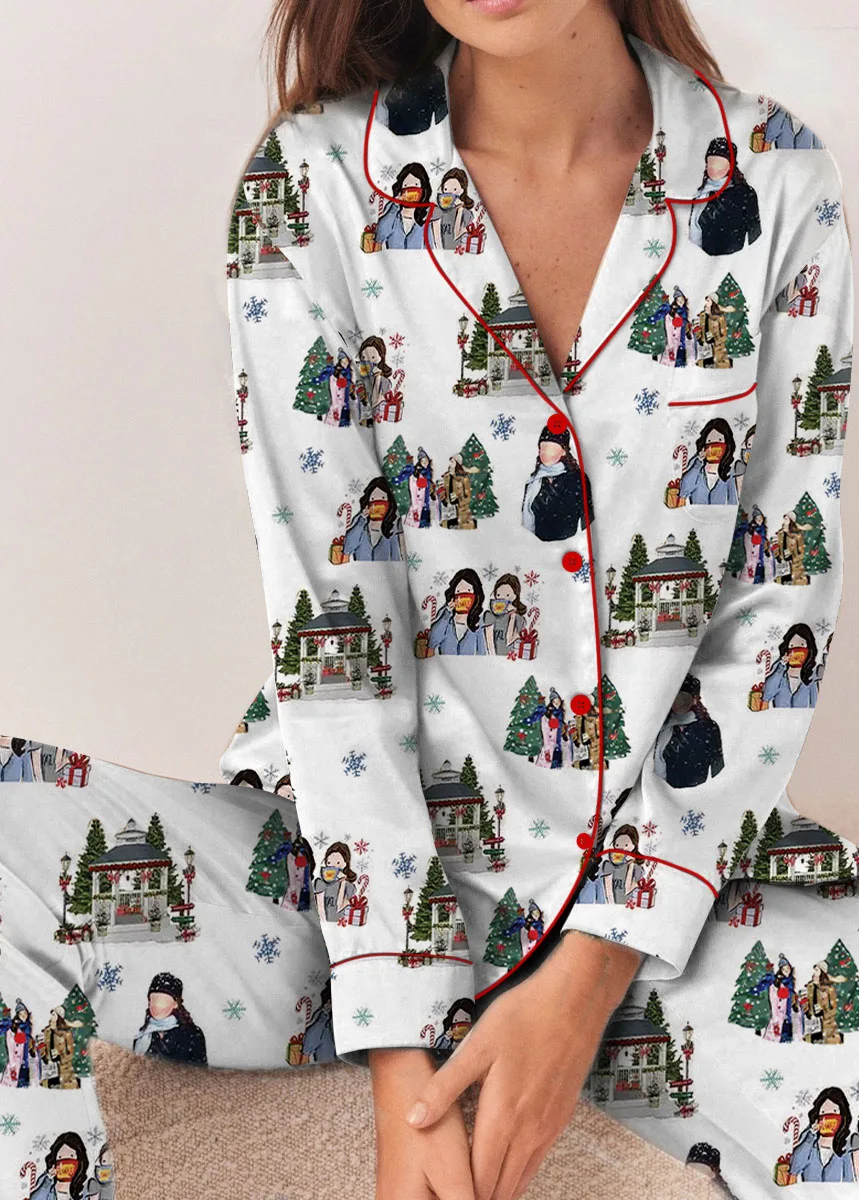 Stars Hollow Christmas Silky Satin Pajama Set For Women
