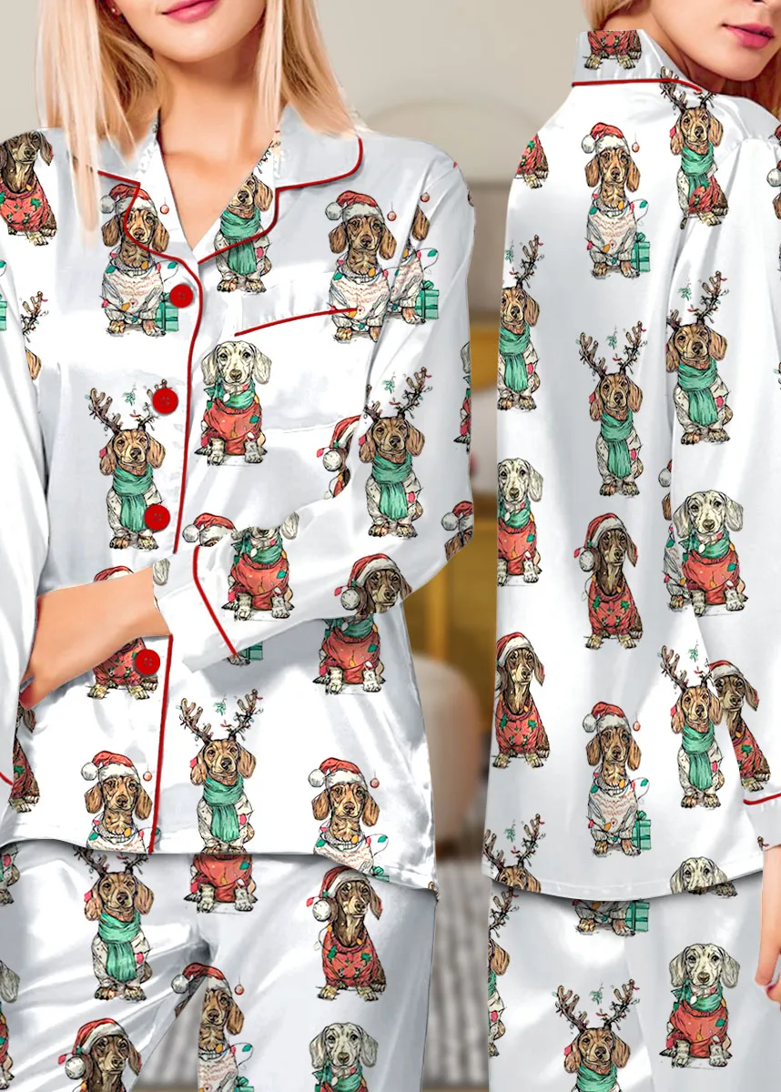 Merry Christmas Dachshund Dog Satin Pajama Set