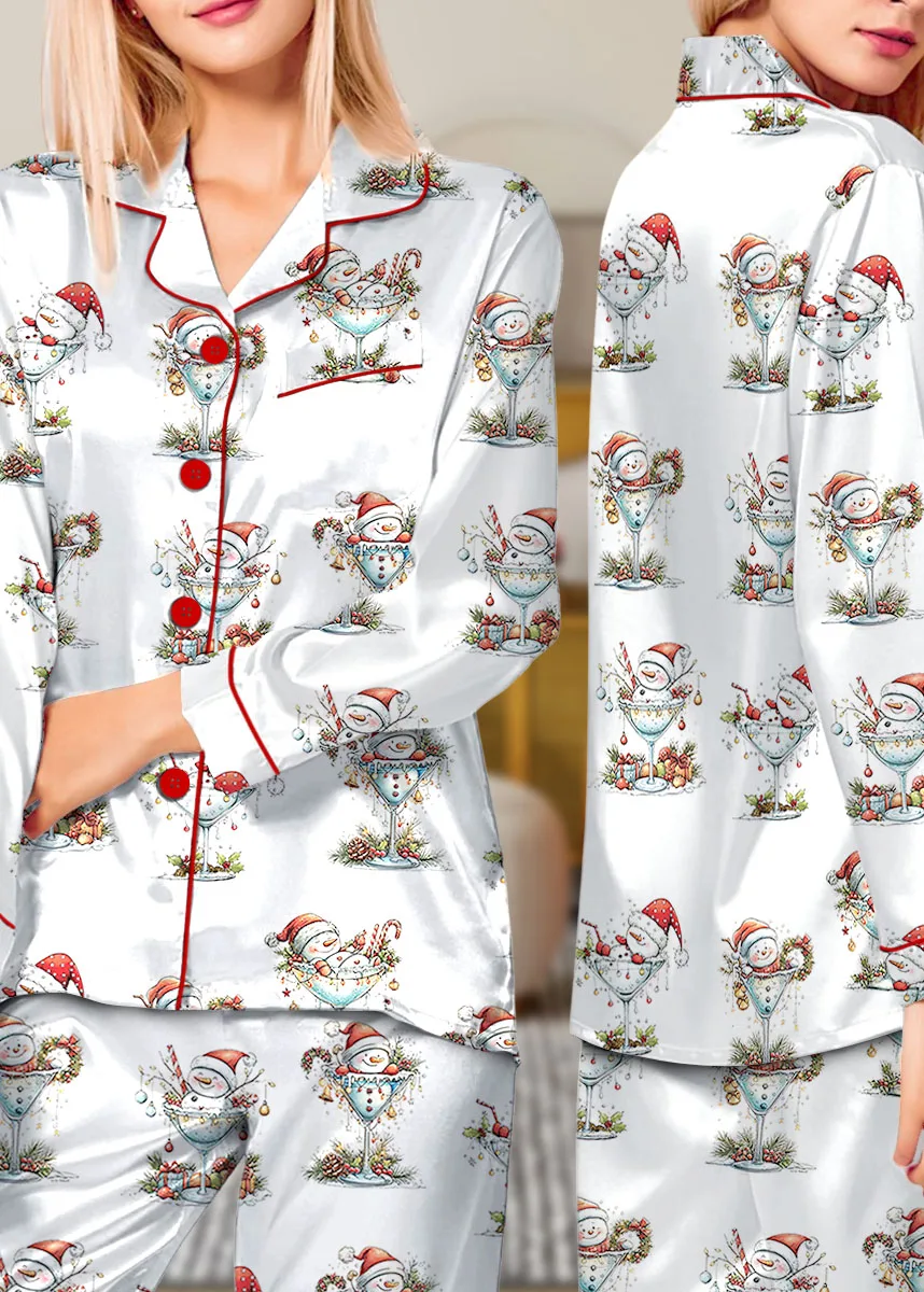 Quirky Snowman Christmas Satin Pajama Set For Women