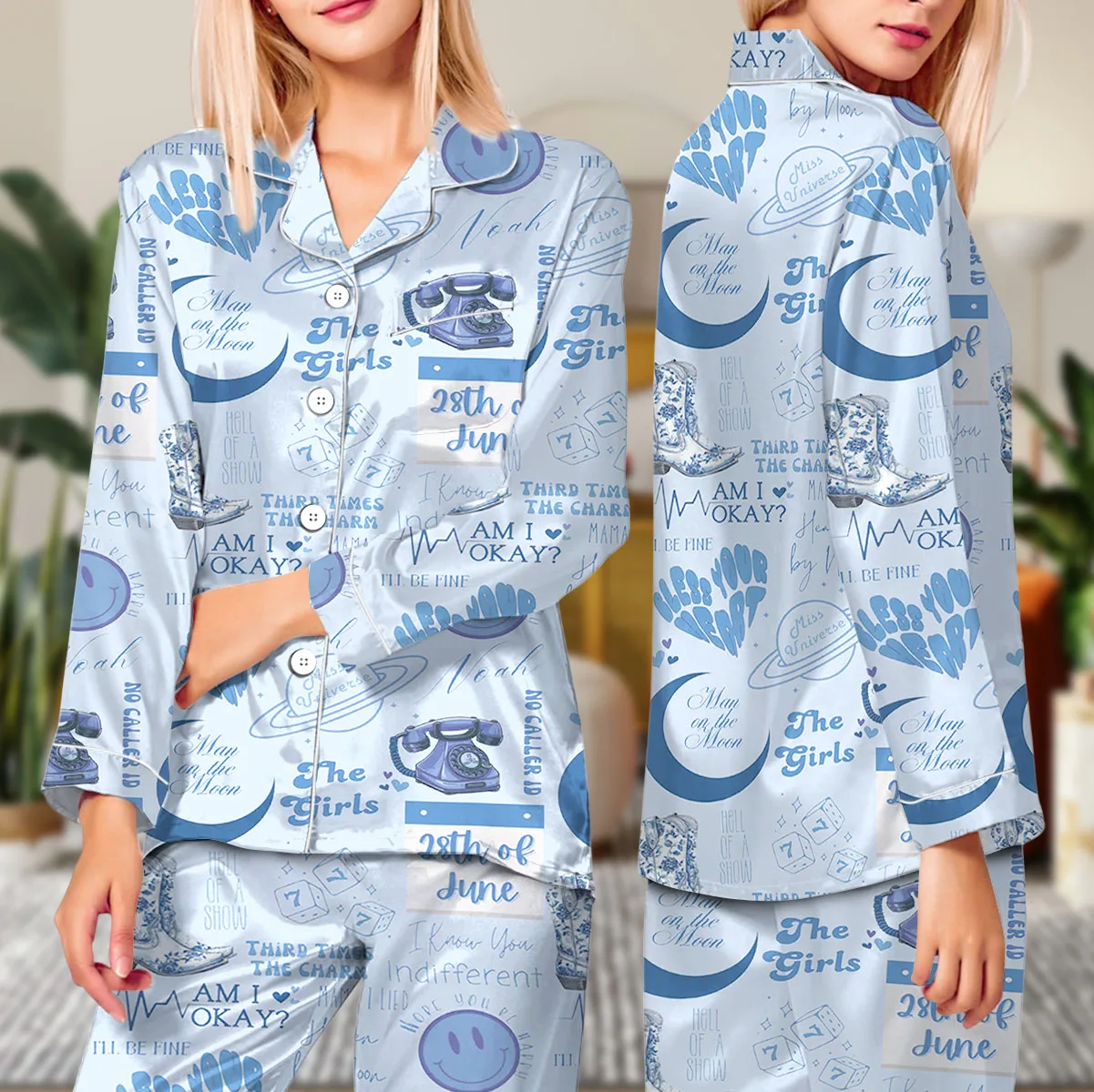 Am I Okay Satin Pajamas Set For Women