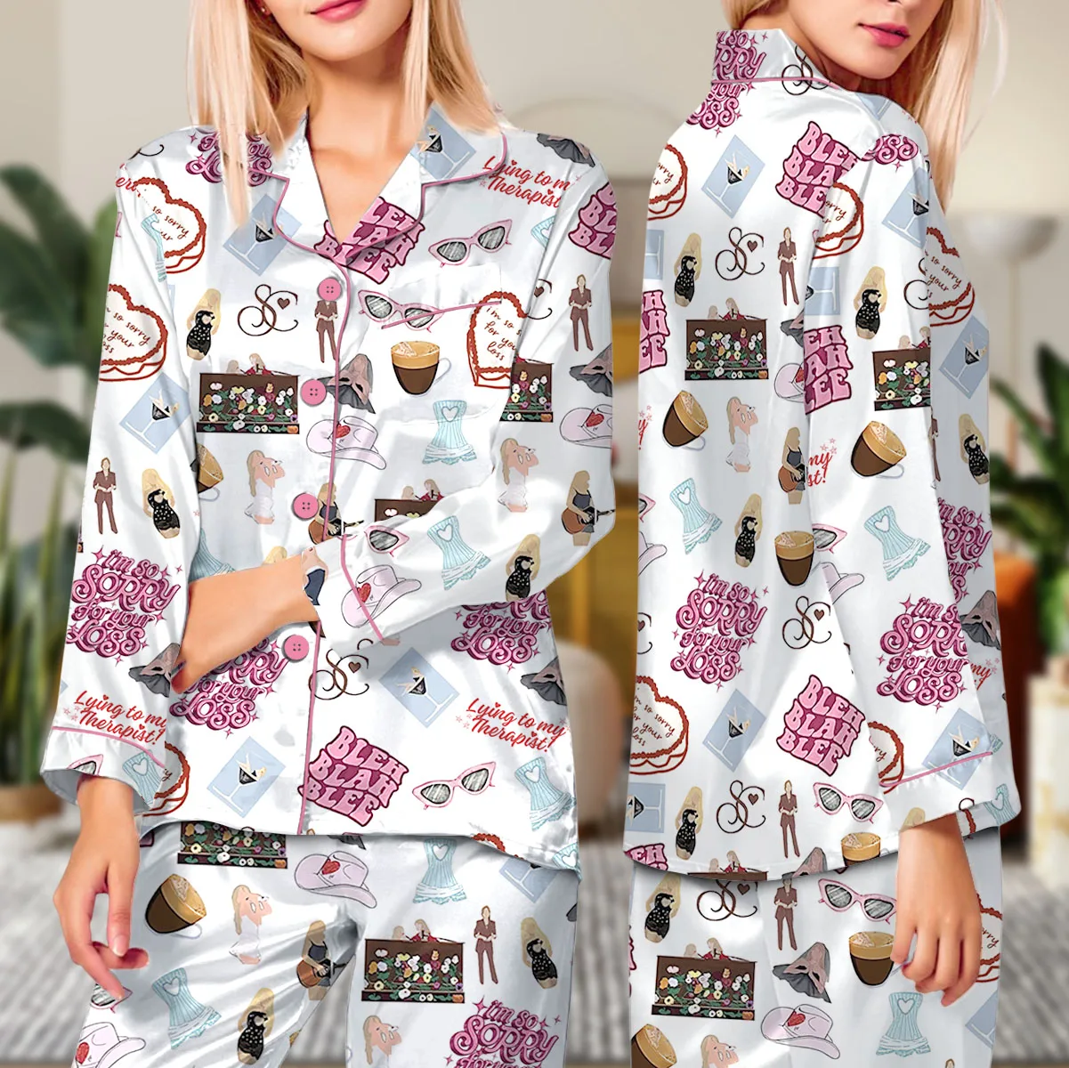 Bleh Blah Blee Satin Pajamas Set For Women