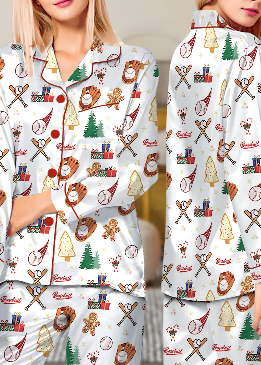 Baseball Christmas Satin Pajama Set For Women