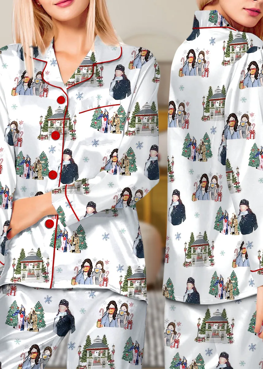 Stars Hollow Christmas Silky Satin Pajama Set For Women